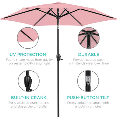  7.5Ft Heavy-Duty Outdoor Market Patio Umbrella W/ Push Button Tilt, Easy Crank - Carnation