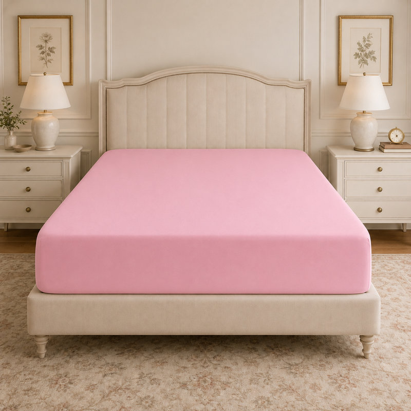 Cotton Blend Fitted Sheet, Double, Blush, 200