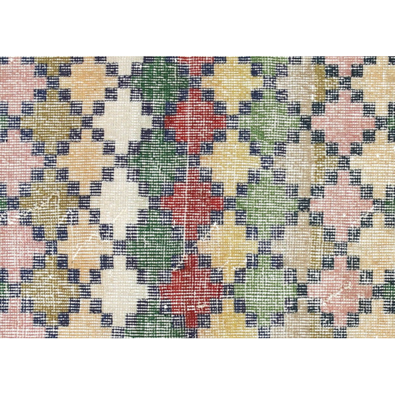 Tapis unique en laine noué à la main de style années 1960 de 4 pi 11 po x 8 pi vert / rouge / brun
