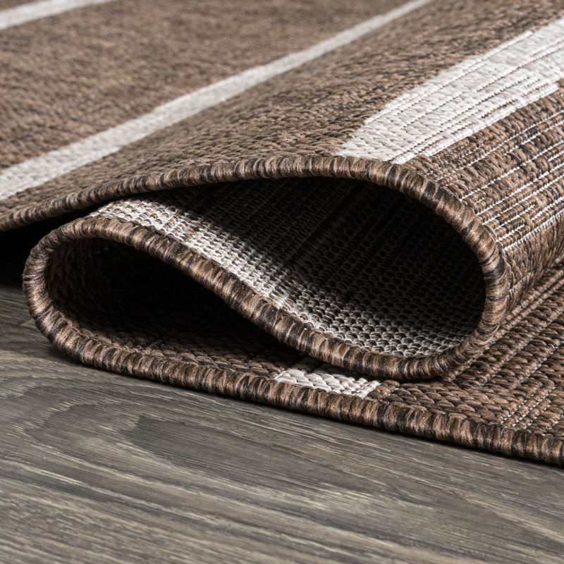 Siegbald Berber Stripe Brown/Beige Indoor/Outdoor Rug, Rectangle 3'11" x 6'