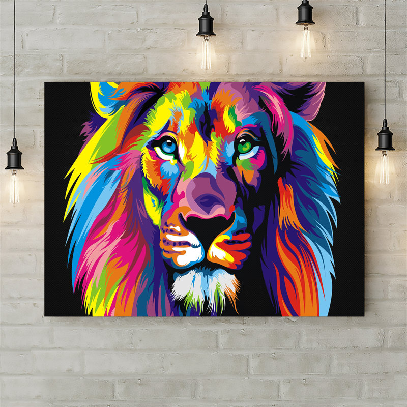 Lion Abstract Pop Art - Wrapped Canvas Print, 61cm H x 81.3cm W x 3.8cm D