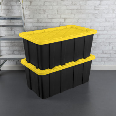 Sterilite 17 Gallon Industrial Stackable Storage Tote Lidded Containers, 6 Pack