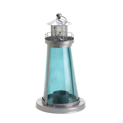Lampe bougie tour de verre bleu