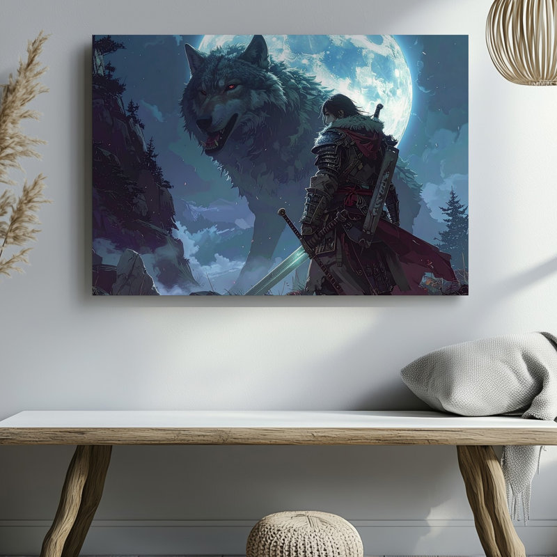 Toile, art mural Spectral loup et Guerrier, H 9 po x l 12 po