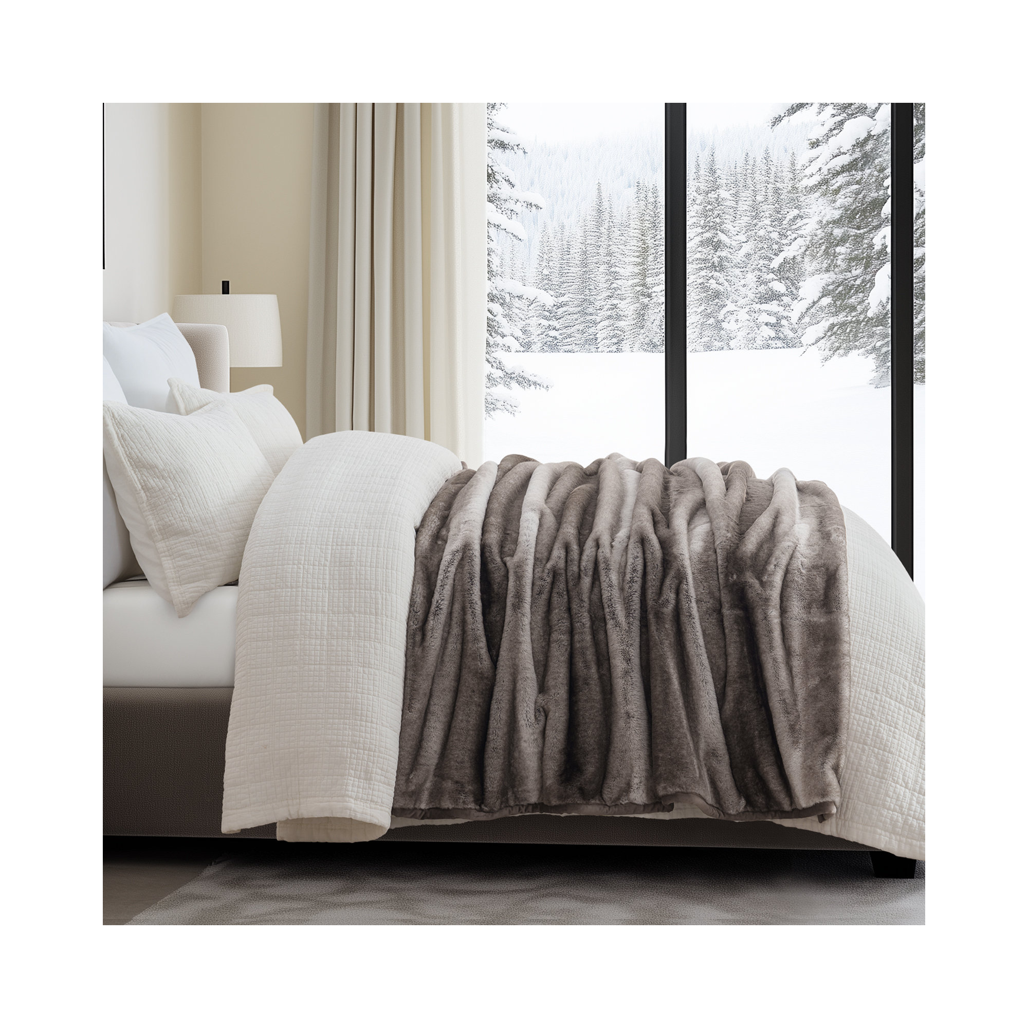 Luxury Mink Faux Fur Throw Blanket, 50" W x 60" L, Ombré Hazel Brown