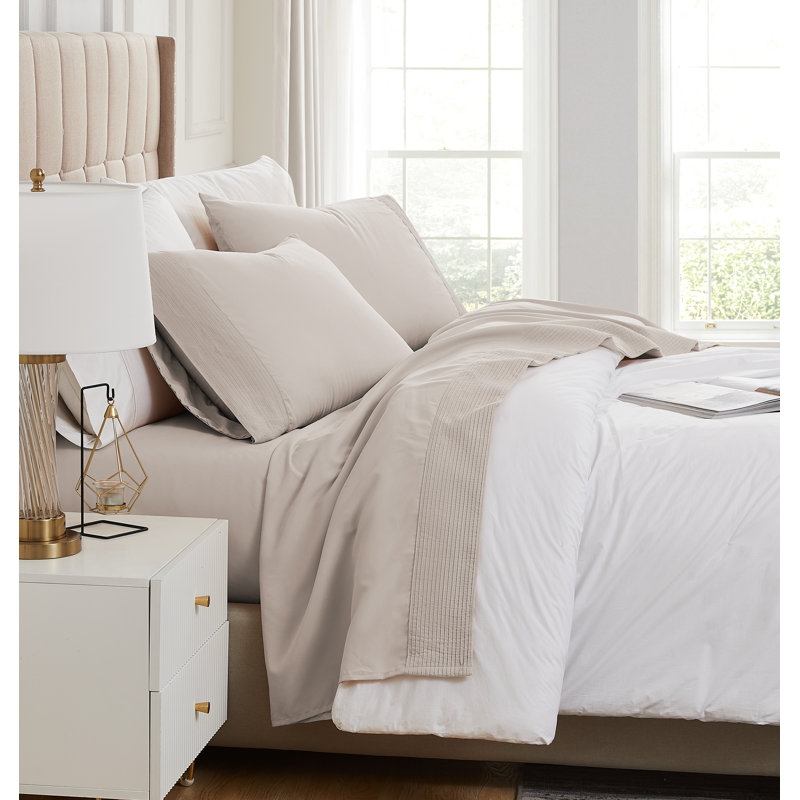 Vilano Springs Extra Deep Pocket Bed Sheet Set with Pleated Hem, Easy care, Pet Hair Resistant, Bone
