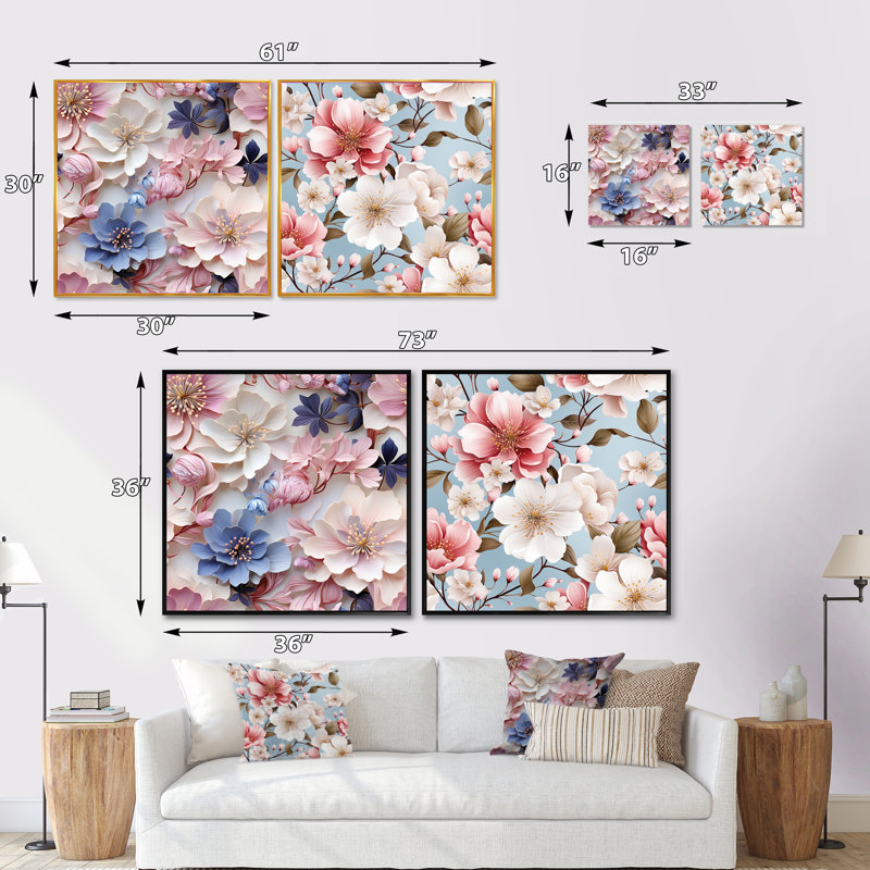 Lecompte - Ensemble de 2 collages floraux carrés, H 16 po x l 33 po, Toile tendue
