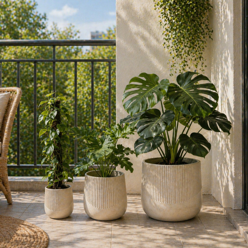 Ensemble de 3 pots à fleurs avec drainage MGO pour jardin d'extérieur