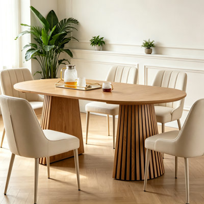 70.9" Oval Extendable Design Dining Table with Slatted Table Legs