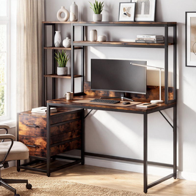 Bureau avec huche, Brun / noir