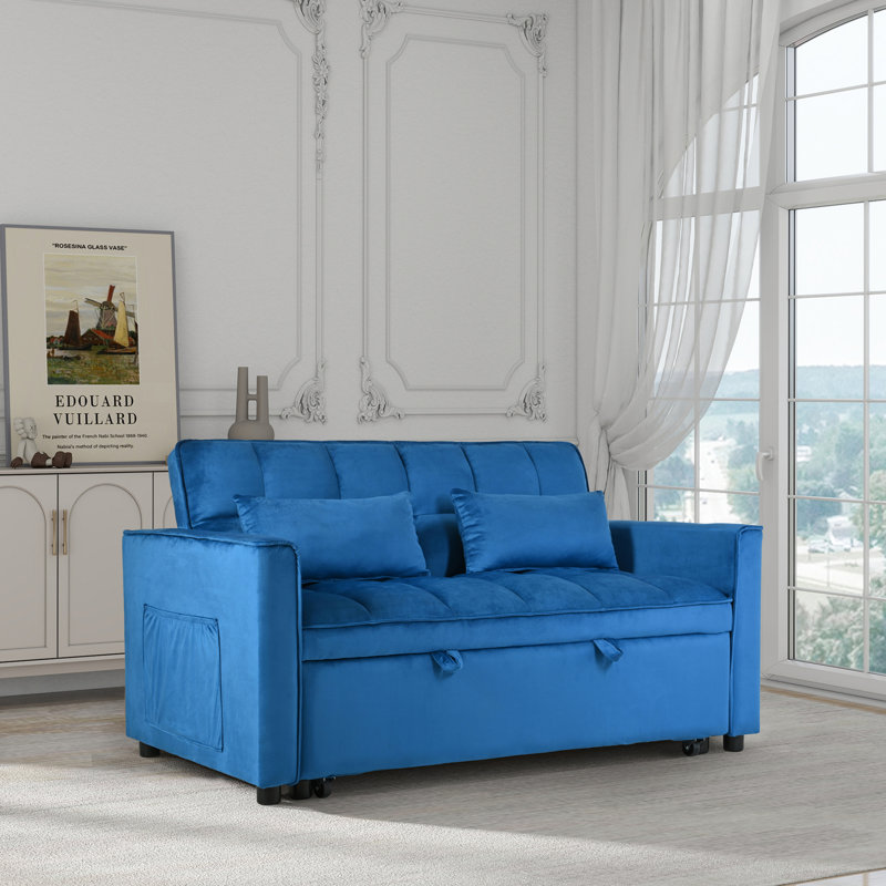 Lit escamotable 3-en-1 avec dossier inclinable et coussins, 35.04" H x 94.49" W x 31.89" D, Bleu