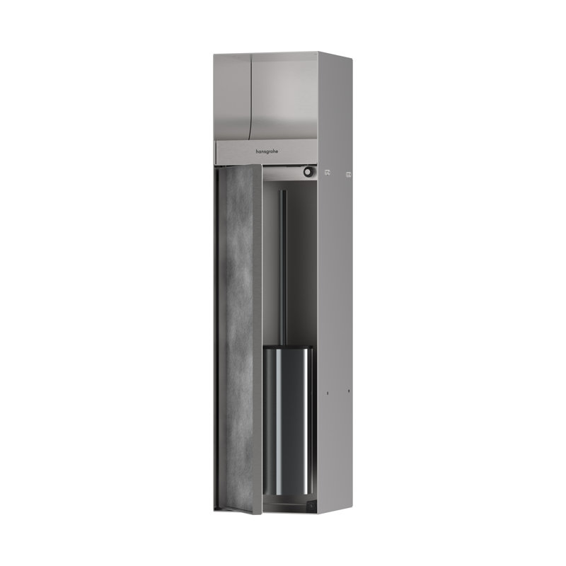 Porte-brosse de toilette encastré avec porte-papier hygiénique et porte inclinable Xtrastoris Rock, Acier inoxydable brossé