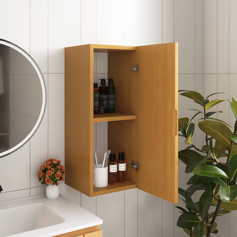30" H Wall-Mounted Floating Bathroom Vanity Side Cabinet With A Door And A Shelf, Natural Walnut