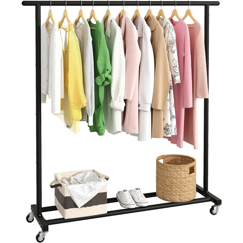 Portant à vêtements roulant en métal noir, organisateur de vêtements autoportant réglable avec roulettes, garde-robe peu encombrant et rangement pour la maison