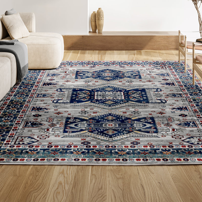 Tapis bleu / gris clair Blough, Rectangulaire 3 pi x 5 pi