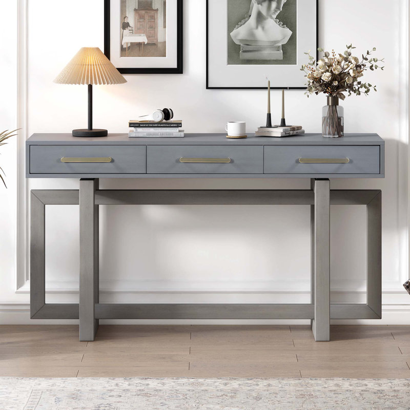 Console avec trois tiroirs, Gris antique / gris