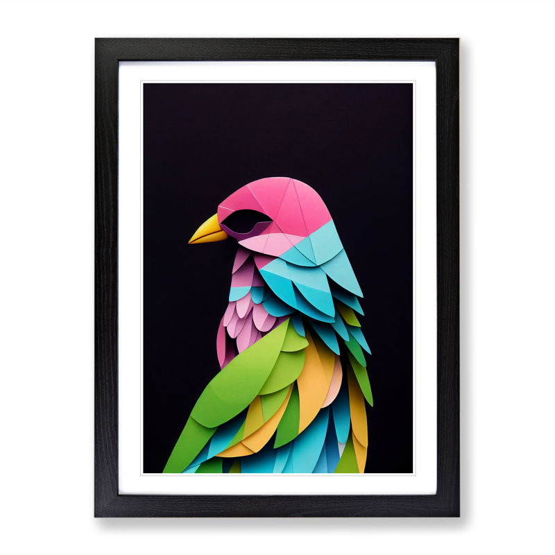 Paper Bird Abstract - Wall Art, Black Framed, 66cm H x 48cm W, White