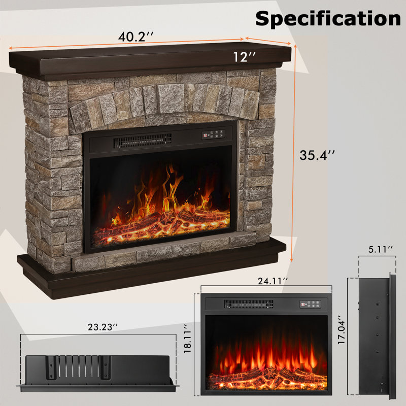 Foyer électrique l 36,2 po Chaitra, H 35,4 po x l 40,2 po x P 12 po