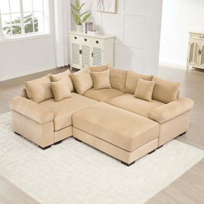 Oversized Cloud Modular Sectional Couch,Convertible Sectional Couches Deep Seat Extra-Wide Armrests, 10 Throw Pillows Premium Corduroy Fabric, Ergonomic Design,Easy Assembly, For Living Rooms,Camel