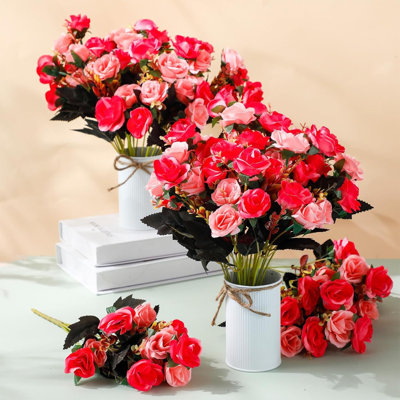 12 Bunches Rose Red Artificial Roses Silk Flower Bouquets