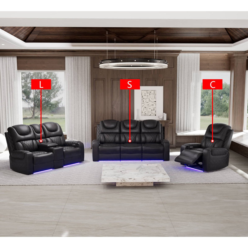 Dark Grey Breathing Leather 3-Piece Reclining Living Room Set