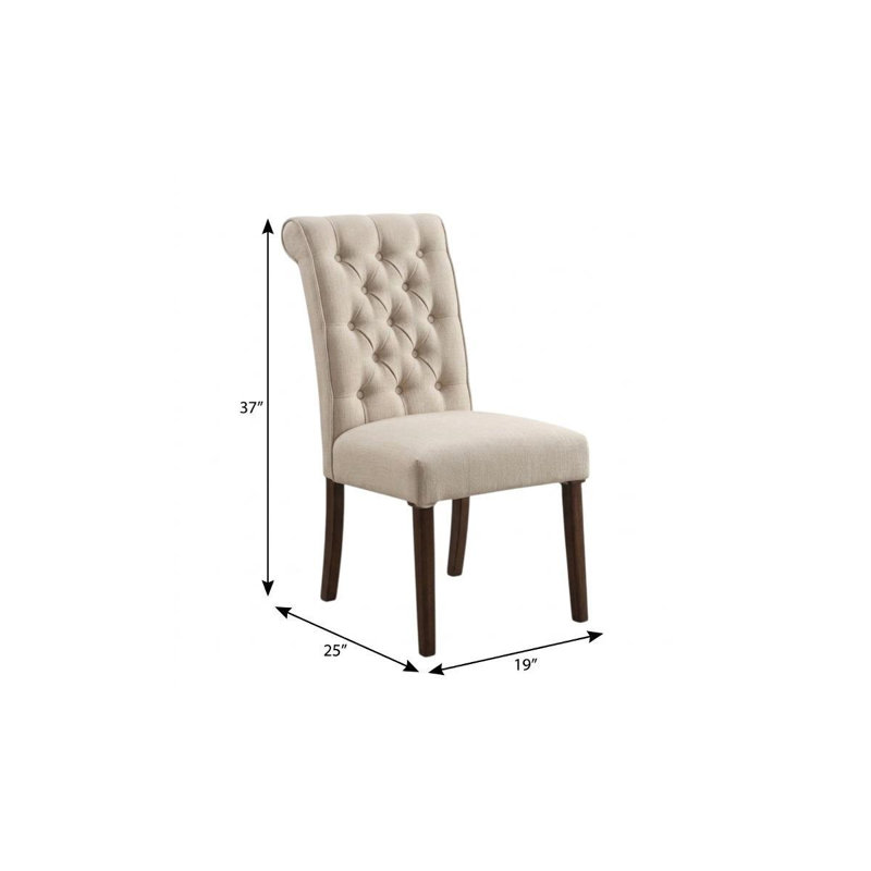 Ensemble de deux chaises d'appoint de salle à manger capitonnées en lin et bois massif beige et brun