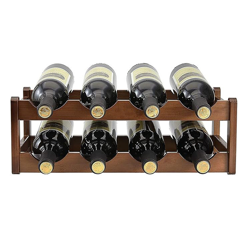 8 Bottle Solid Wood Tabletop Wine Bottle Rack in Brown