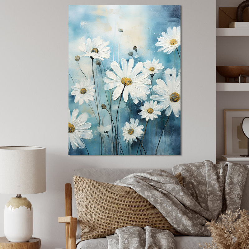 «White Daisy Meadow Elegance II», reproduction sur toile encadrée, H 32 po x l 24 po x P 1 po, Toile tendue