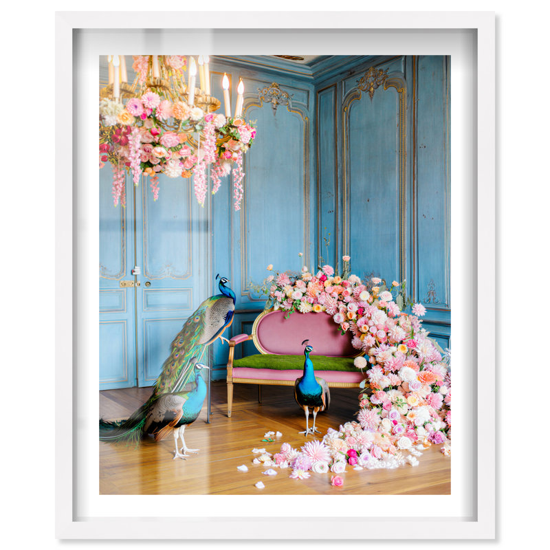 Décoration murale chambre à coucher «Peacock Room II Shadowbox» par Notoriart, cadre blanc, 36 x 45, 46"H x 37"W, White Frame