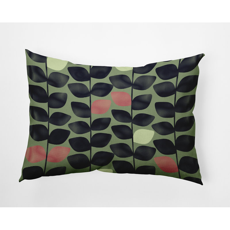 Coussin intérieur / extérieur Leaves and Branches, Thé vert, H 14 po x l 20 po, Rectangle