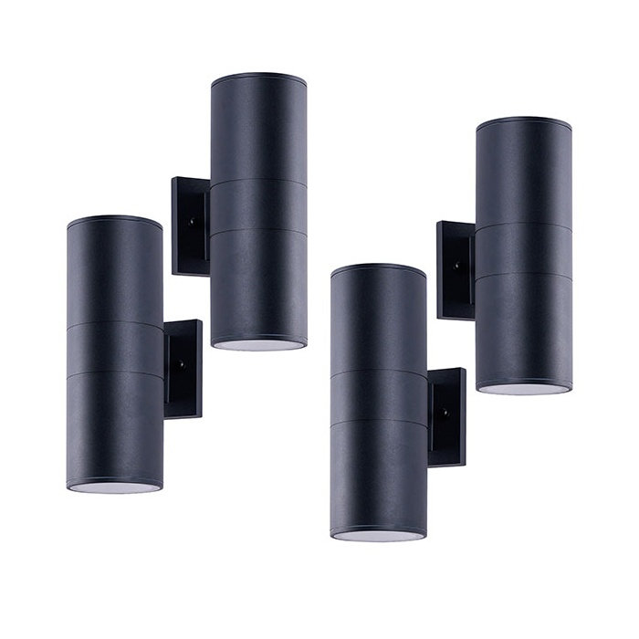 4-Pack Modern Cylinder Outdoor Wall Sconces - Matte Black Up Down Exterior Light Fixtures for Porch, Patio & Front Door