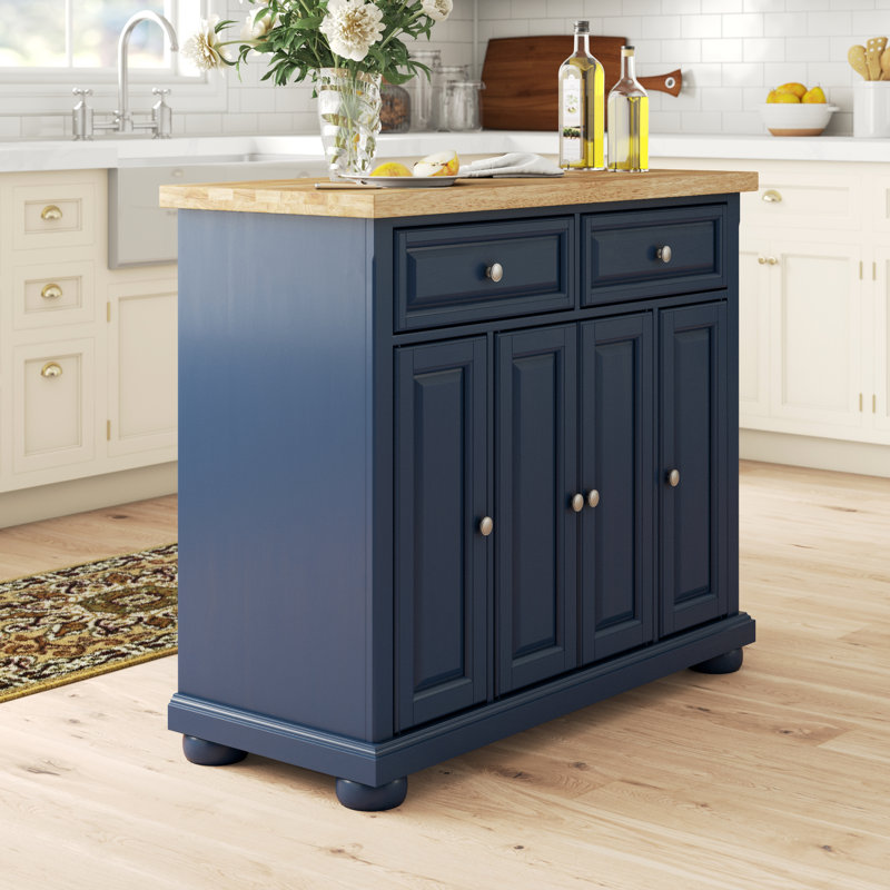 Madison Solid Wood Top Kitchen Island, Navy