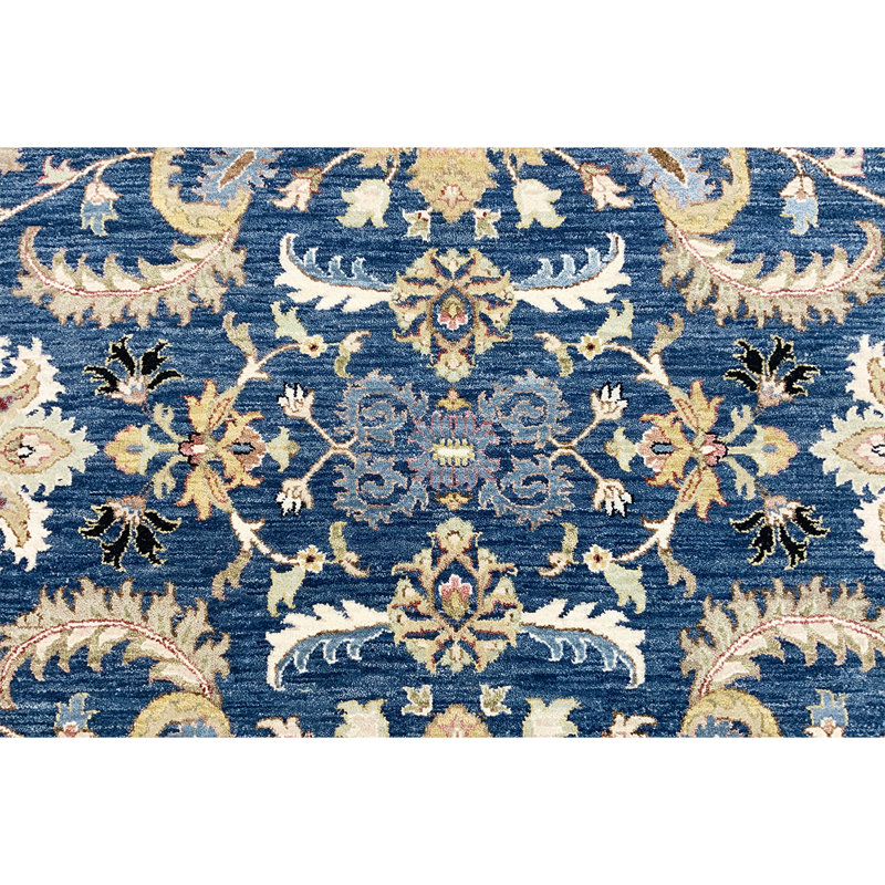 Tapis bleu marine / ivoire de haute qualité noué à la main, Rectangle 6 pi x 9 pi