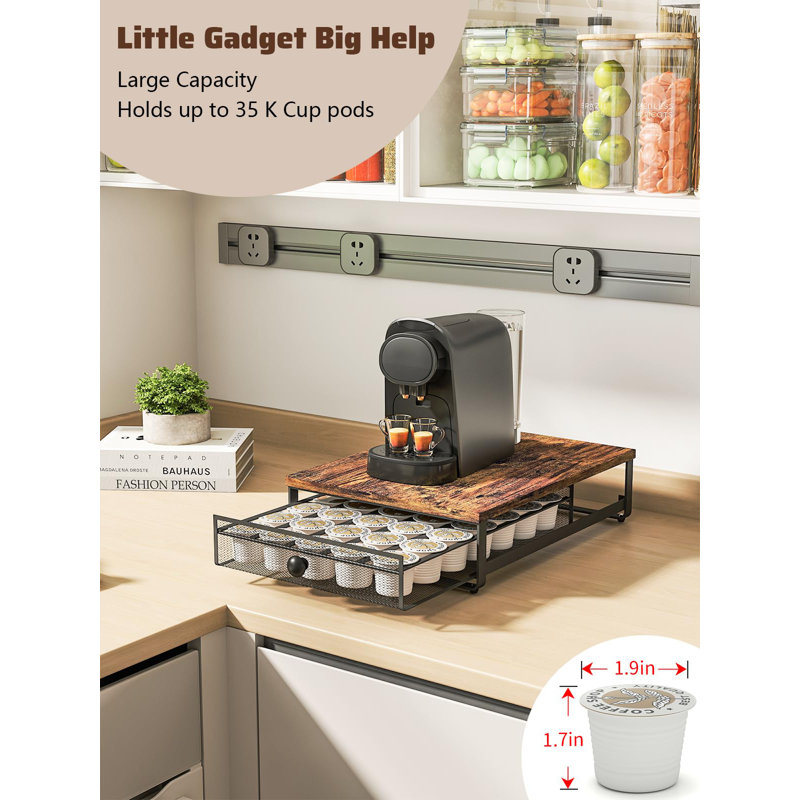 Organisateur de rangement à dosettes pour café avec tiroir coulissant compatible avec 35 capsules K-Cup sans assemblage requis brun rustique