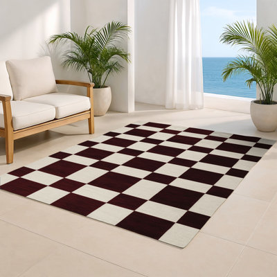 Tapis d'intérieur et d'extérieur à carreaux rouge