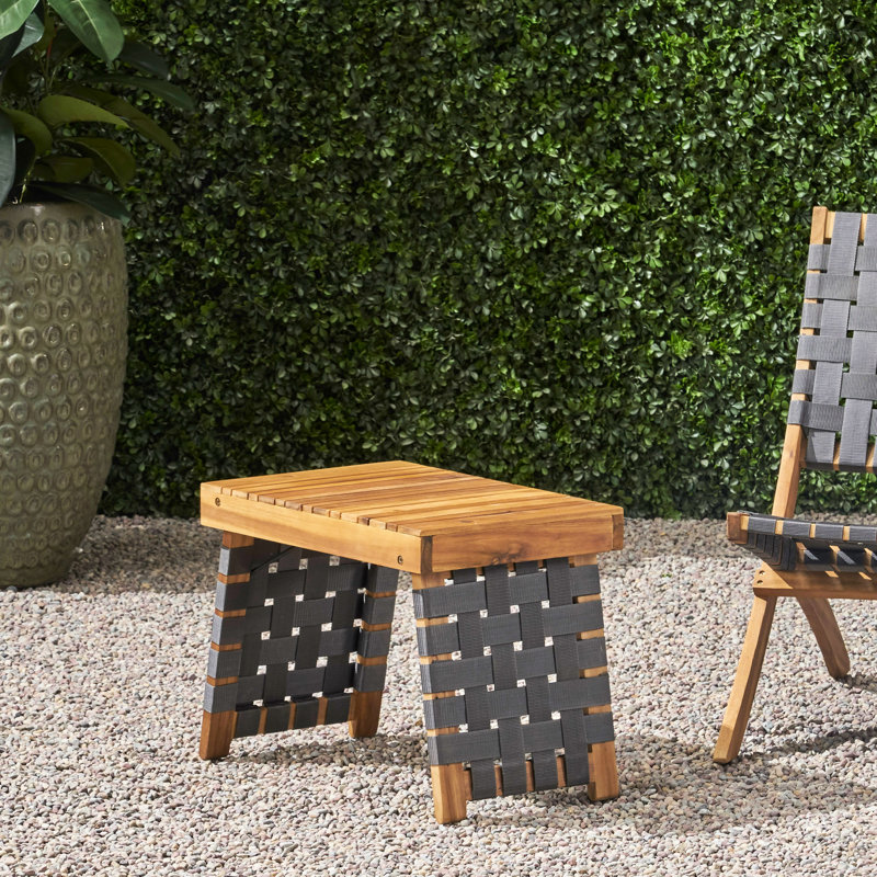 Table pliante en bois avec sangle d'eau et breloque tissée, P 19,28 po x l 13,91 po, H 15,64 po, instantanément dépliable dans une structure chic, prête à l'emploi