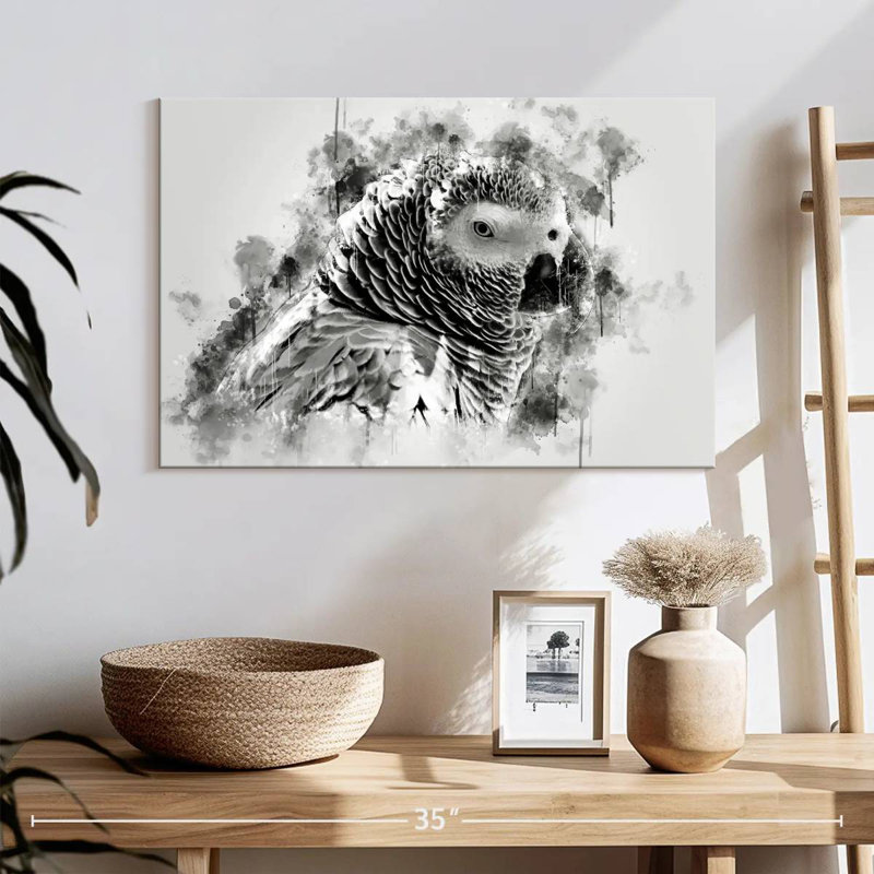 Brampt perroquet gris d'Afrique noir et blanc, H 16 po x l 24 po