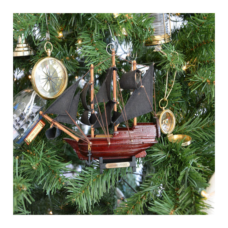 Ornement d’arbre de noël en bois reine anne revenge de bateau