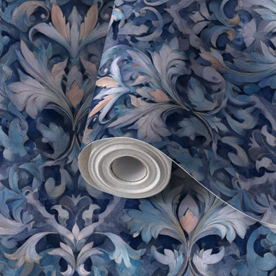 Papier peint auto-adhésif à motif de damas, papier peint auto-adhésif et amovible 17,7 po x 118 po (45 x 300 cm)