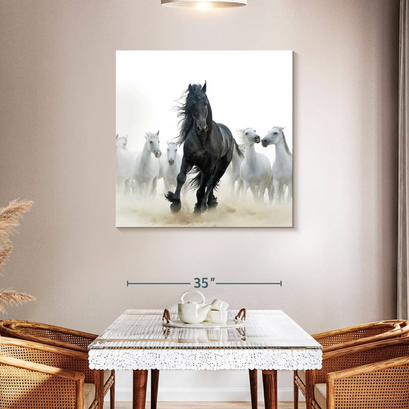 Crowle Black Among White Horses, 39" H x 39" W
