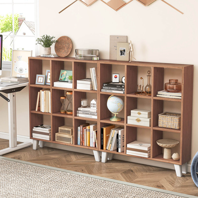 Ebern Designs 2 Pcs 9-cube Bookcase With 6 Removable Shelves Raised Support Feet For Living Room, Brown