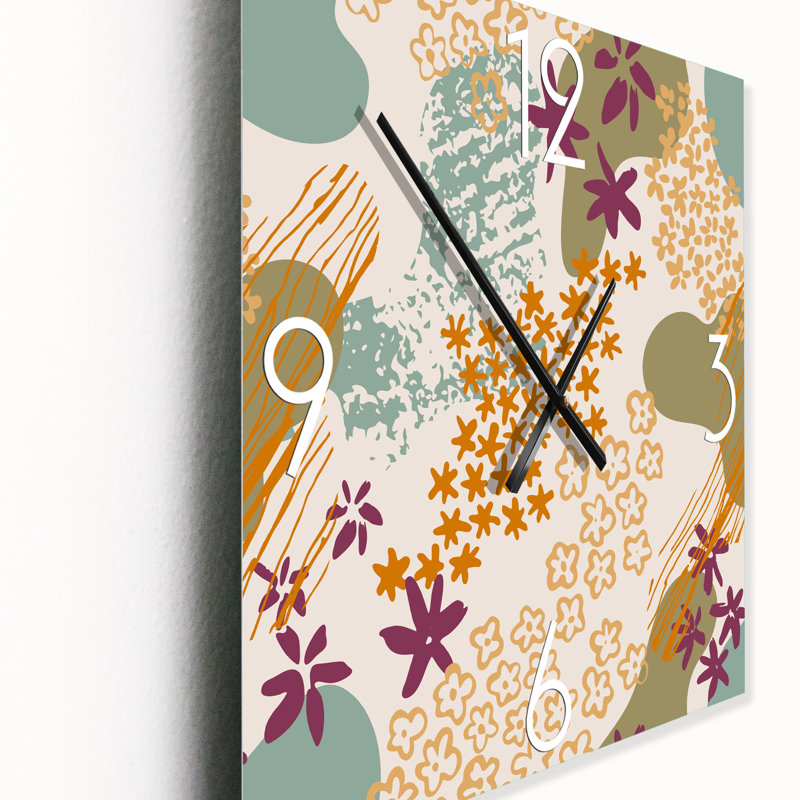 Fleurs, silhouettes et formes fluides - Horloge murale moderne, Moyen