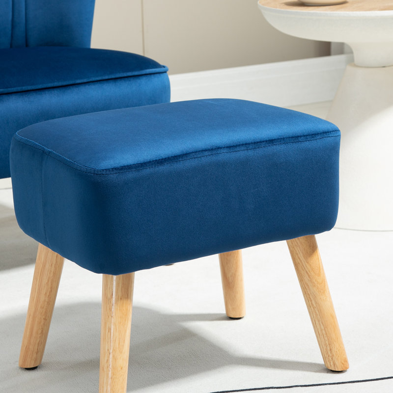Brookeville Velvet Barrel Chair with Footstool, Blue