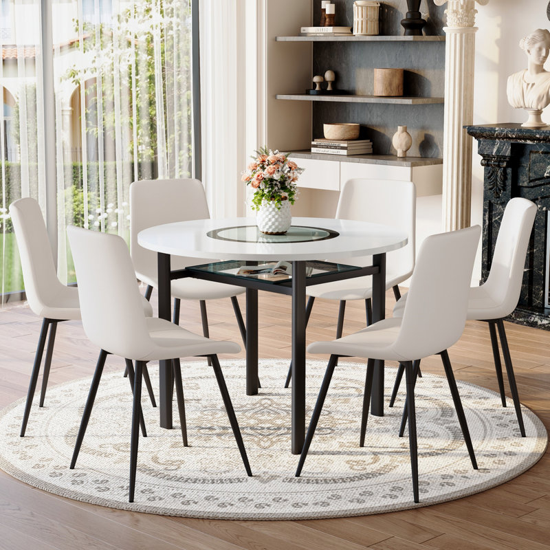 Ensemble de table à manger 7 pièces, table de salle à manger ronde avec 6 chaises pour l'intérieur et la salle à manger