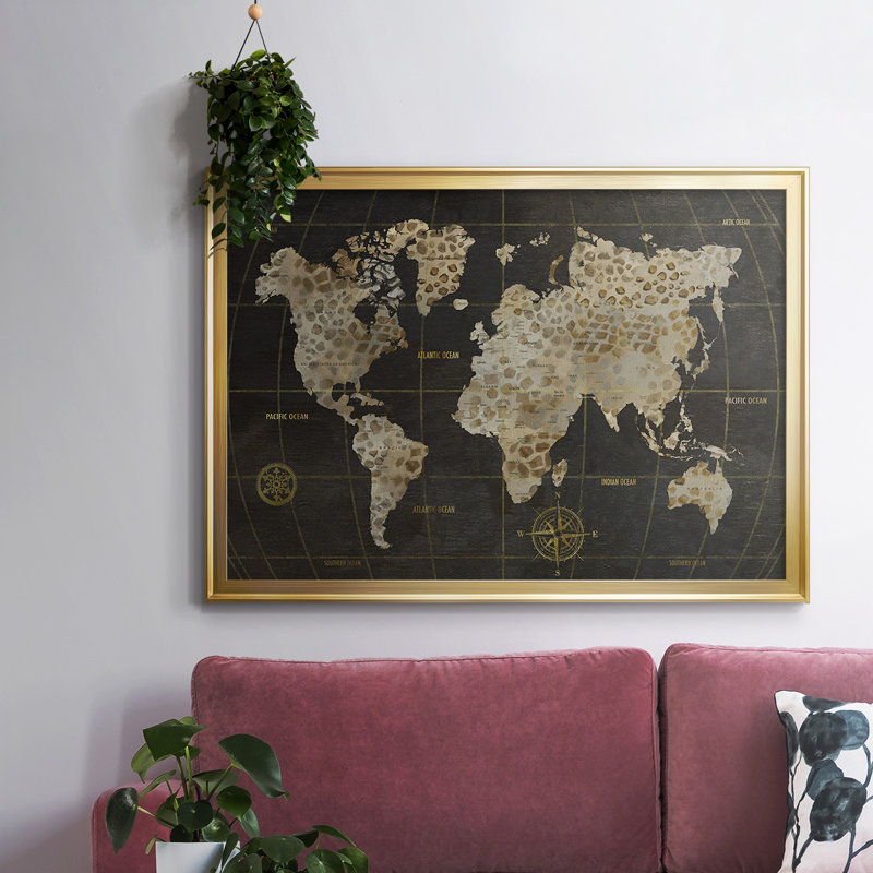 " Safari World Map ", Gold, 30" H x 44" W x 1.5" D