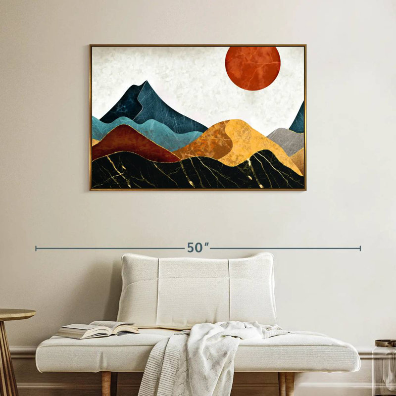 Abstrait montagnes de marbre, Cadre flottant doré, 40 po x 27 po