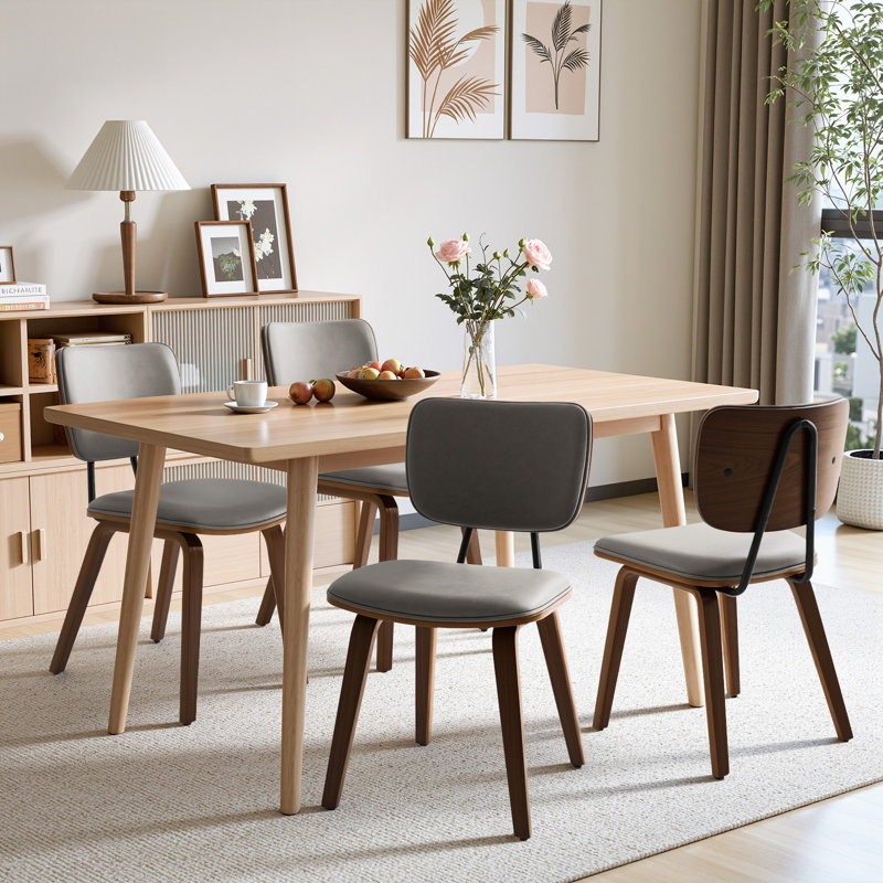 18.9" H Mid-Century Modern Dining Chair, Set of 4, Upholstered Side Chair with Padded Seat Cushion & Curved Backrest, 4, Gray
