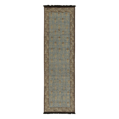 Rug & Kilim's Tribal Runner In Blue With Beige-Brown Geometric Pattern