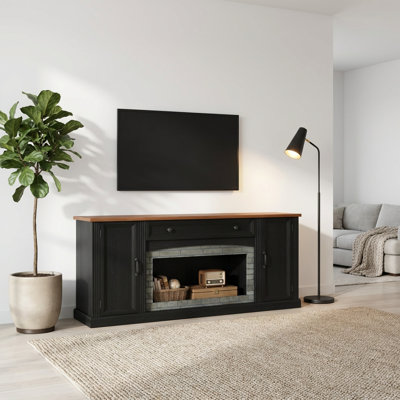 Meuble télé contemporain pour téléviseur de 70 po ou moins, centre de divertissement multifonctionnel avec tablettes réglables, tiroir spacieux, compartiments de rangement dissimulés, découpes de gestion des câbles intégrées, quincaillerie de sécurité anti-basculement