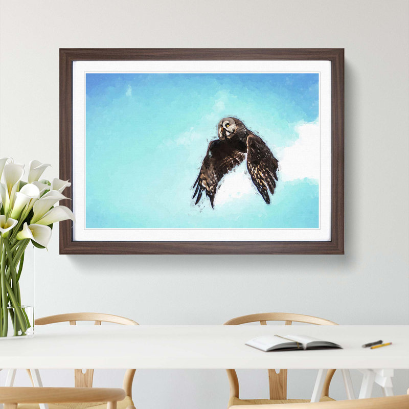 Flying Great Grey Owl in Abstract - Picture Frame Painting Print, Walnut, 35cm H x 50cm W x 2cm D